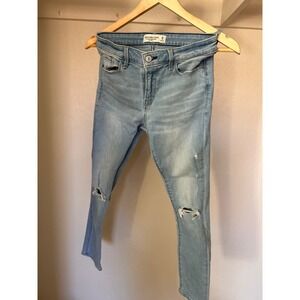 Abercrombie & Fitch Skinny Ankle Mid Rise Distressed Jeans Light Wash 26 2R